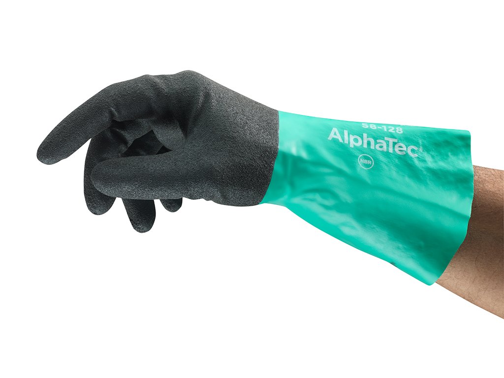 Ansell AlphaTec 58128090 Gloves, Nitrile, Chemical and Liquid Protection, Size 9, Green (Pack of 12)