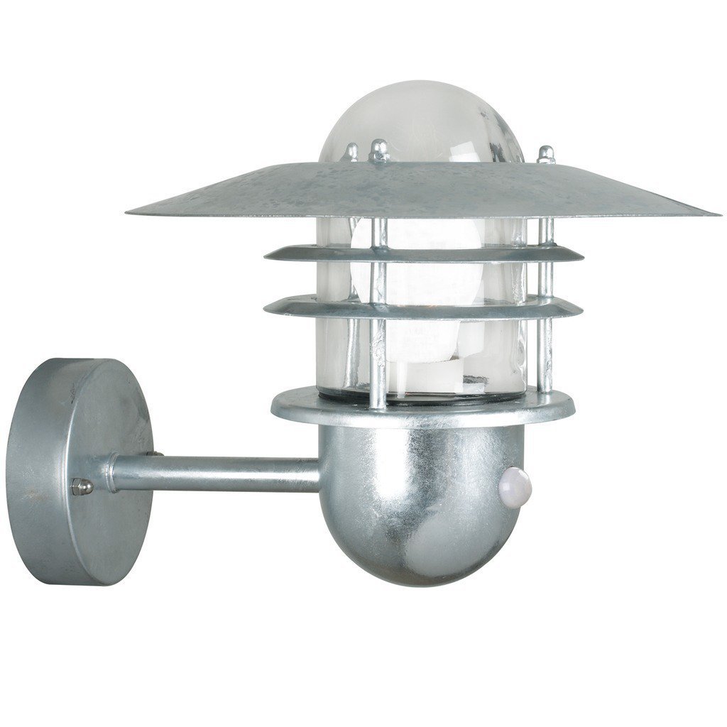 Nordlux Agger Outdoor Wall Light Silver Galvanized Steel Sensor E27 Coastal/Marine Safe - Garden, Patio, Entrance Mains Powered, IP54