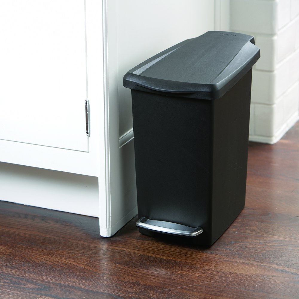 simplehuman CW1329 10L Slim Pedal Bin, Small Bin for Bathroom Bedroom Office Strong Steel Pedal, Slim Space-Saving Shape, Black Plastic - Image 3