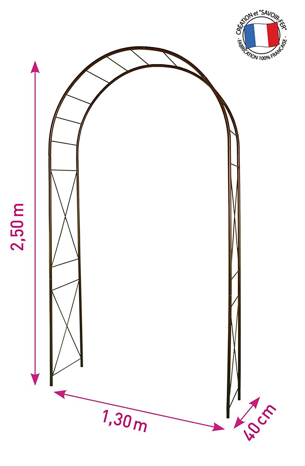 Louis Mill 3186 Arch Garden Decor Rhombus Metal Iron Antique 130 x 250 cm, Fer Vieilli - Image 2
