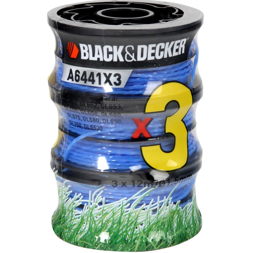 BLACK + DECKER AX107-BO A6441X3 - 3 Reels Reflex Wire 2 X 6 M - 1.5 Mm For Border Trimmer, Blue, 12 m