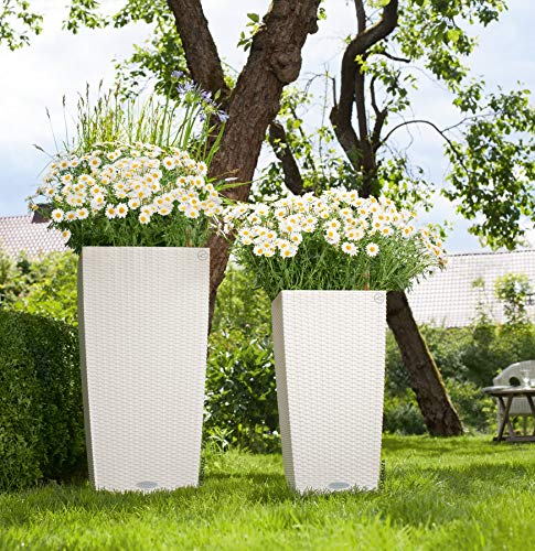 Lechuza Self Watering Plant Pots CUBICO Cottage 30 Rattan Look Plastic Garden Outdoor Indoor Planter with Drainage Hole H56 L30 W30 cm White - Image 3