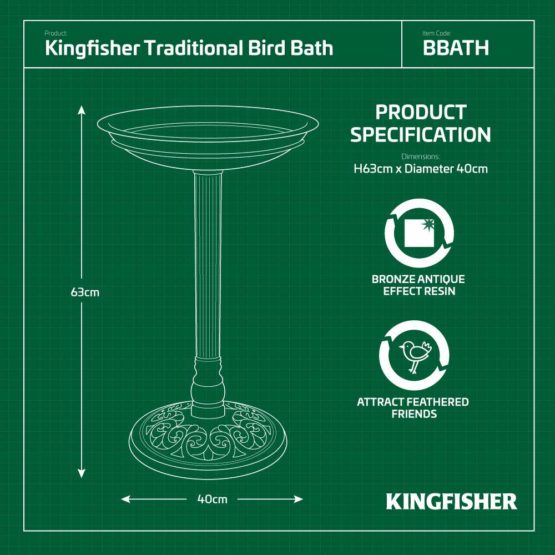 Kingfisher BBATH 63cm Resin Traditional Bird Bath - Image 4