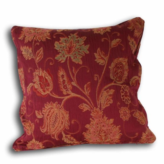 Riva Paoletti Zurich Cushion Cover - Burgundy Red - Decorative Floral Jacquard Design - Piped Edges - Reversible - 100% Polyester - 45 x 45cm (18" x 18" inches) - Designed in the UK