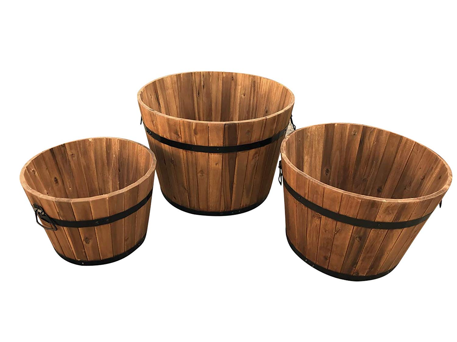 CLICK-DECK Wooden Round Garden Planters - Set of 3 Small | Medium | Large HARDWOOD Half Barrel Planter Flower Tubs Pots - Image 4