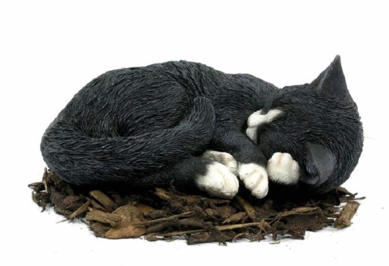 Vivid Arts Real Life Sleeping Cat Statue – Black/White Resin, Frost-Resistant, Indoor/Outdoor Decor