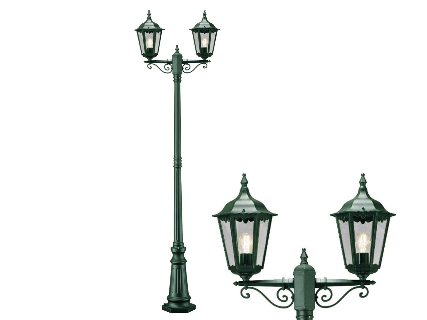 Konstsmide Firenze Double Head Column Outdoor Light / 2.2m High / 2 x 100 W E27 Max Lamp Post / Clear Glass / Aluminium / IP43 / Outside Light - Image 3