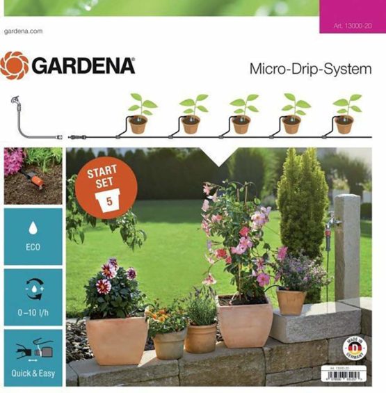 GARDENA Starter Set Pots S: The practical Micro-Drip-System Starter Set 5 potted plants, wasserparende Automatic irrigation (13000-20)