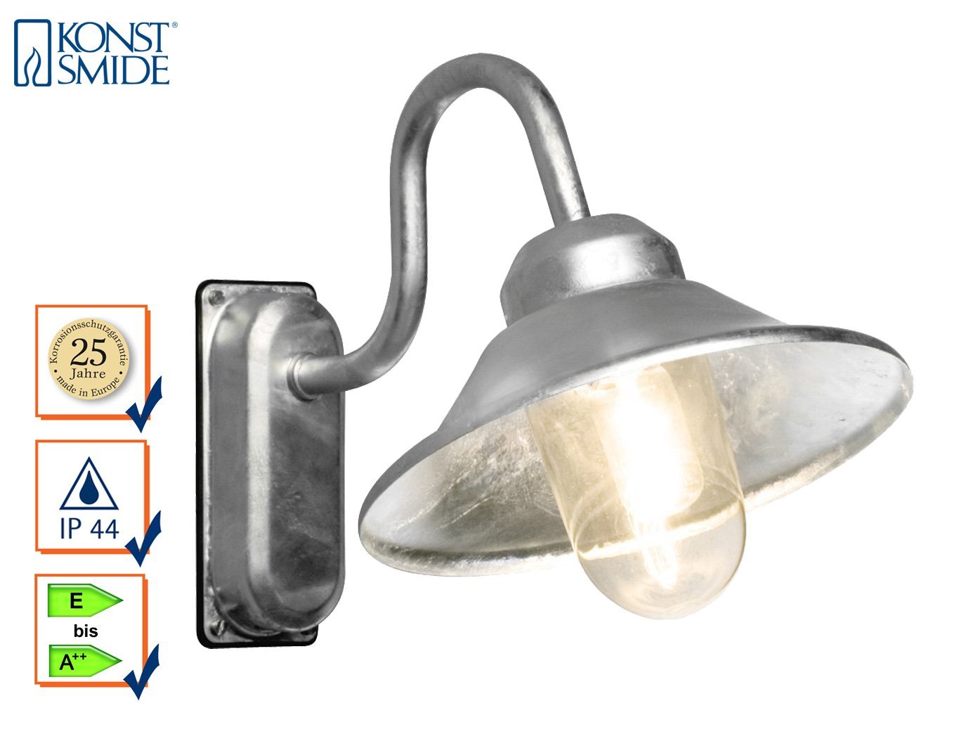 Konstsmide Handmade Outdoor Wall Lights Mains Powered/Vega Down Swan Neck Outdoor Wall Light/1 x 60 W E27 Max Wall Lamp/Clear Glass Globe/RAW - Image 4
