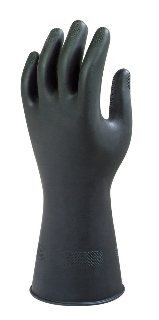 Ansell AlphaTec 87-118 Multi-Purpose Latex Work Gloves, Heavy Duty Chemical Resistance, Thin and Flexible, Cotton Flocked Liner, Industrial Safety PPE Workwear, Men Women, Black, Size M (1 Pair)