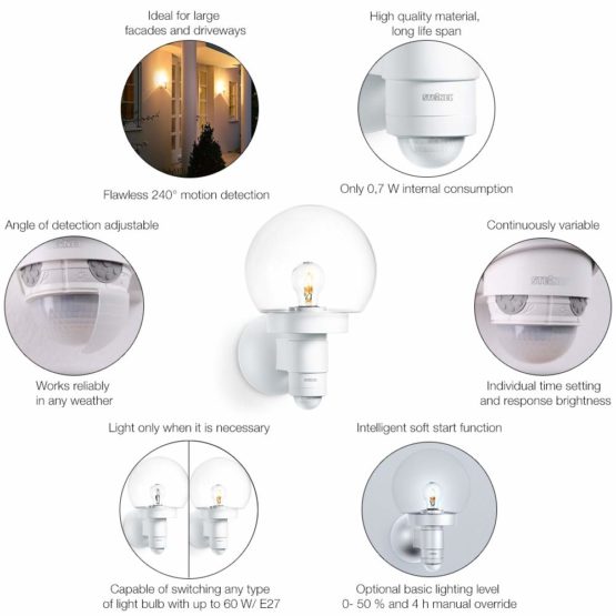Steinel L 115 S white - Sensor-switched outdoor light with crystal glass, 240° motion detector, max. 12m reach, max. 60W - Image 2
