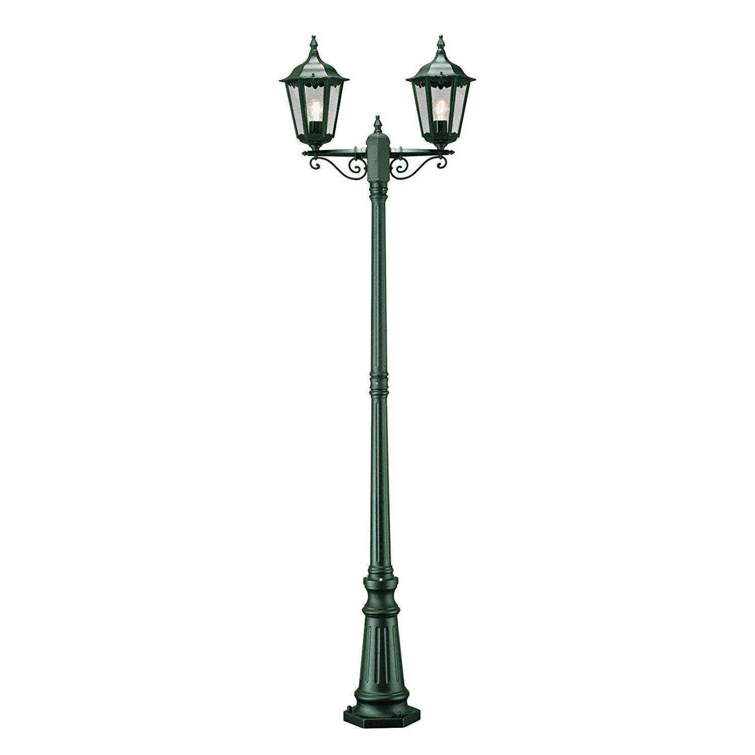 Konstsmide Firenze Double Head Column Outdoor Light / 2.2m High / 2 x 100 W E27 Max Lamp Post / Clear Glass / Aluminium / IP43 / Outside Light