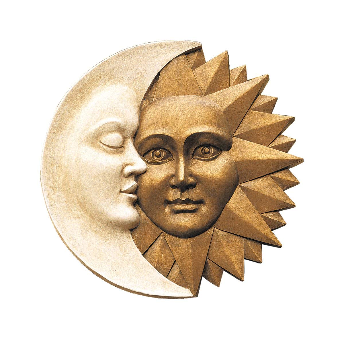 Design Toscano Celestial Harmony Sun and Moon Outdoor Wall Sculpture, Polyresin, Faux Ivory and Gold, 39.5 cm, 15.50" x 2.00"