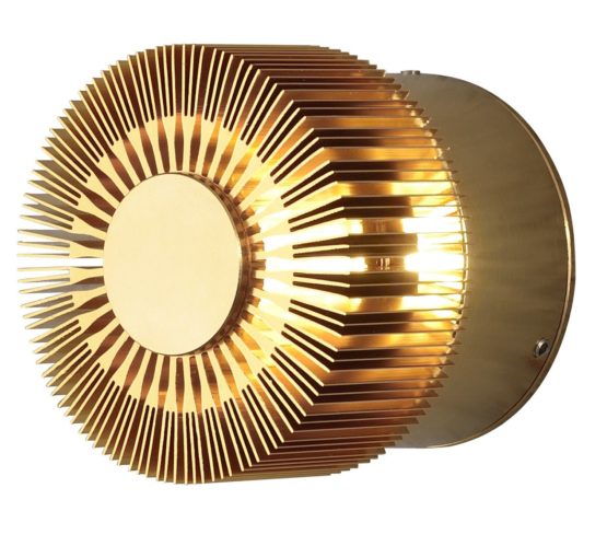 Konstsmide Outdoor Wall Lights/Monza Round Fan Style Up Down Modern Wall Lantern/LED High Power 1 x 3 Watt LED Wall Lamp/Clear Glass Lens/Solid Aluminium/IP54/Outside Light Brass Anodised, 7900-800