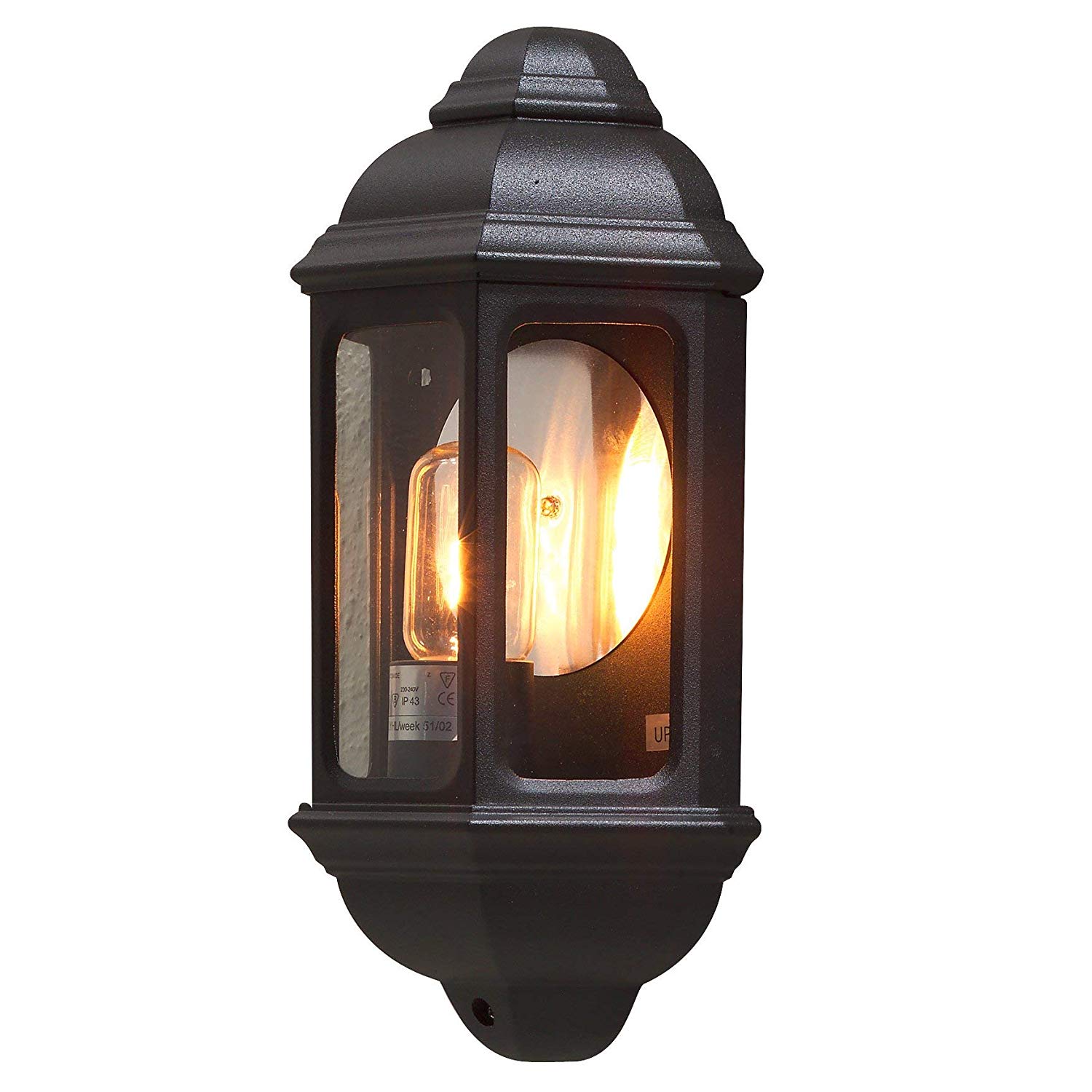 Konstsmide Outdoor Wall Lights Mains Powered/Cagliari Flush Classic Lantern/1 x 100 W E27 Max Lamp/Clear Glass/Aluminium/IP43/Outside Light Matt