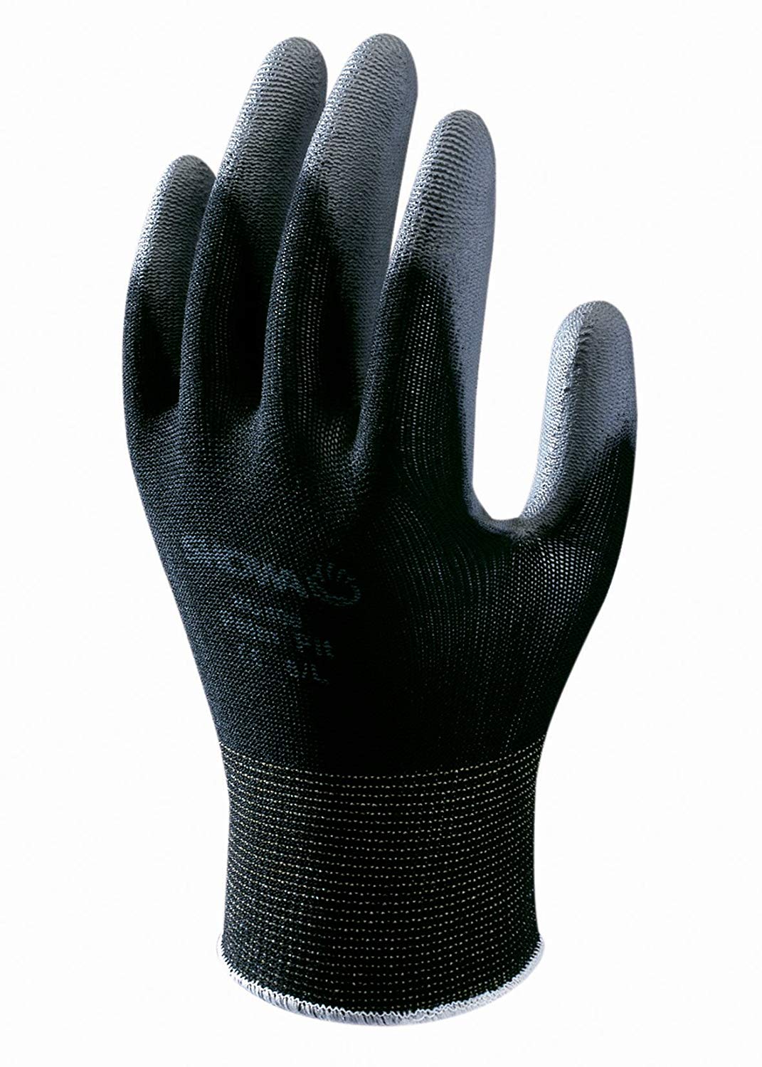 SHOWA B0500 Nylon/Polyester Work Glove with Polyurethane Coated Palm, 13 Gauge, Black, L