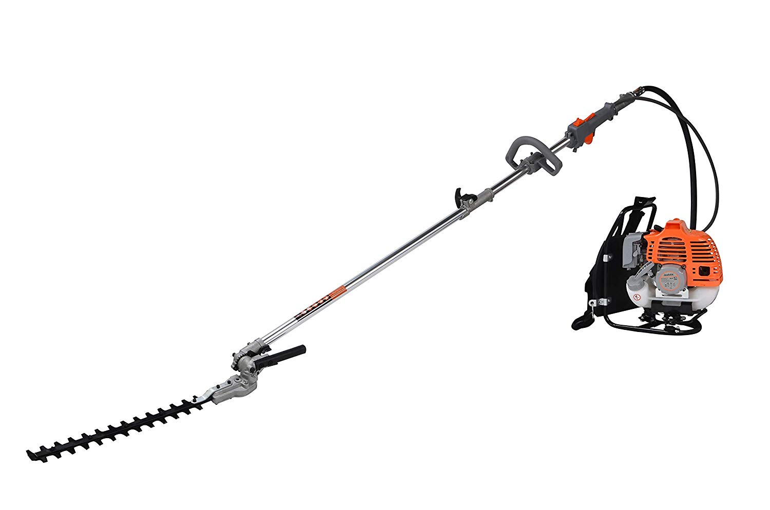 eSkde BP52-S8KIT 5 in 1 Back Pack 52cc Petrol Garden Multi Tool System with Brushcutter/Strimmer/Grass Chainsaw/Hedge Trimmer and Extension Pole, Orange and Grey - Image 2