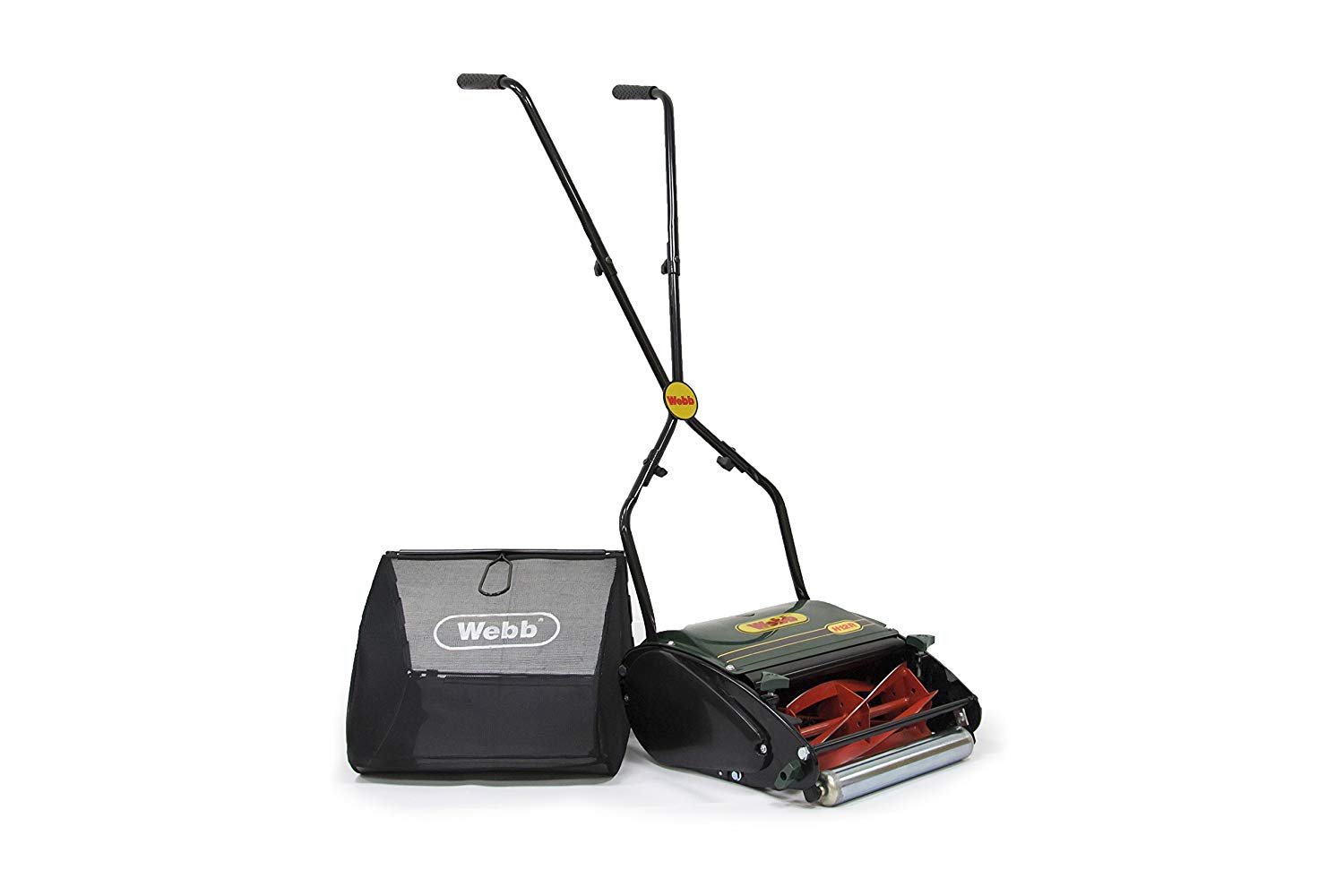 Webb WEH12R Manual Hand Push Cylinder Lawnmower with Roller, Adjustable Cutting Heights, 30cm Cutting Width and 18L Collection Bag