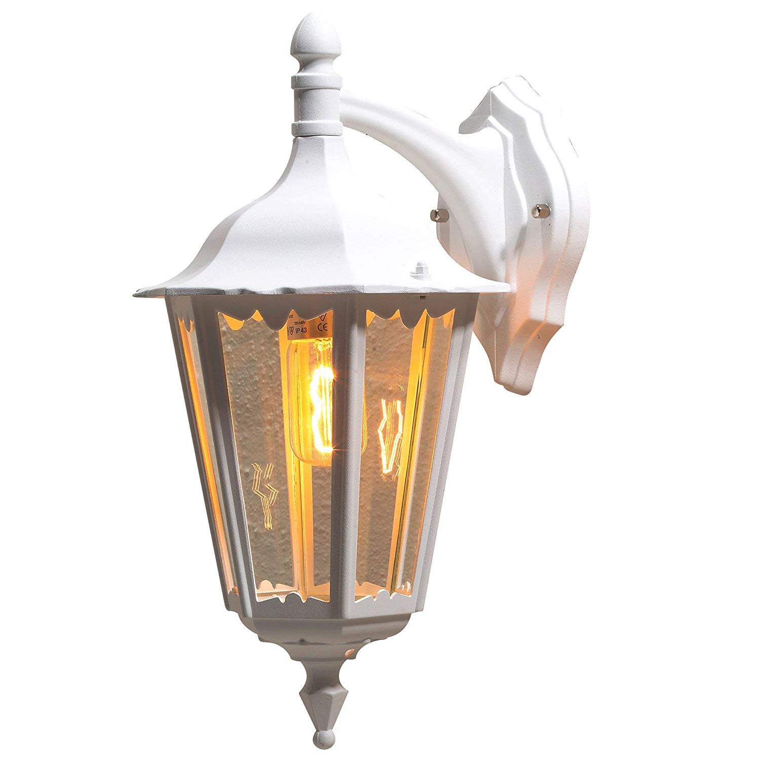 Konstsmide Outdoor Wall Light Mains Powered/Firenze Large Down Traditional Lantern/1 x 100 W E27 Max Lamp/Clear Glass
