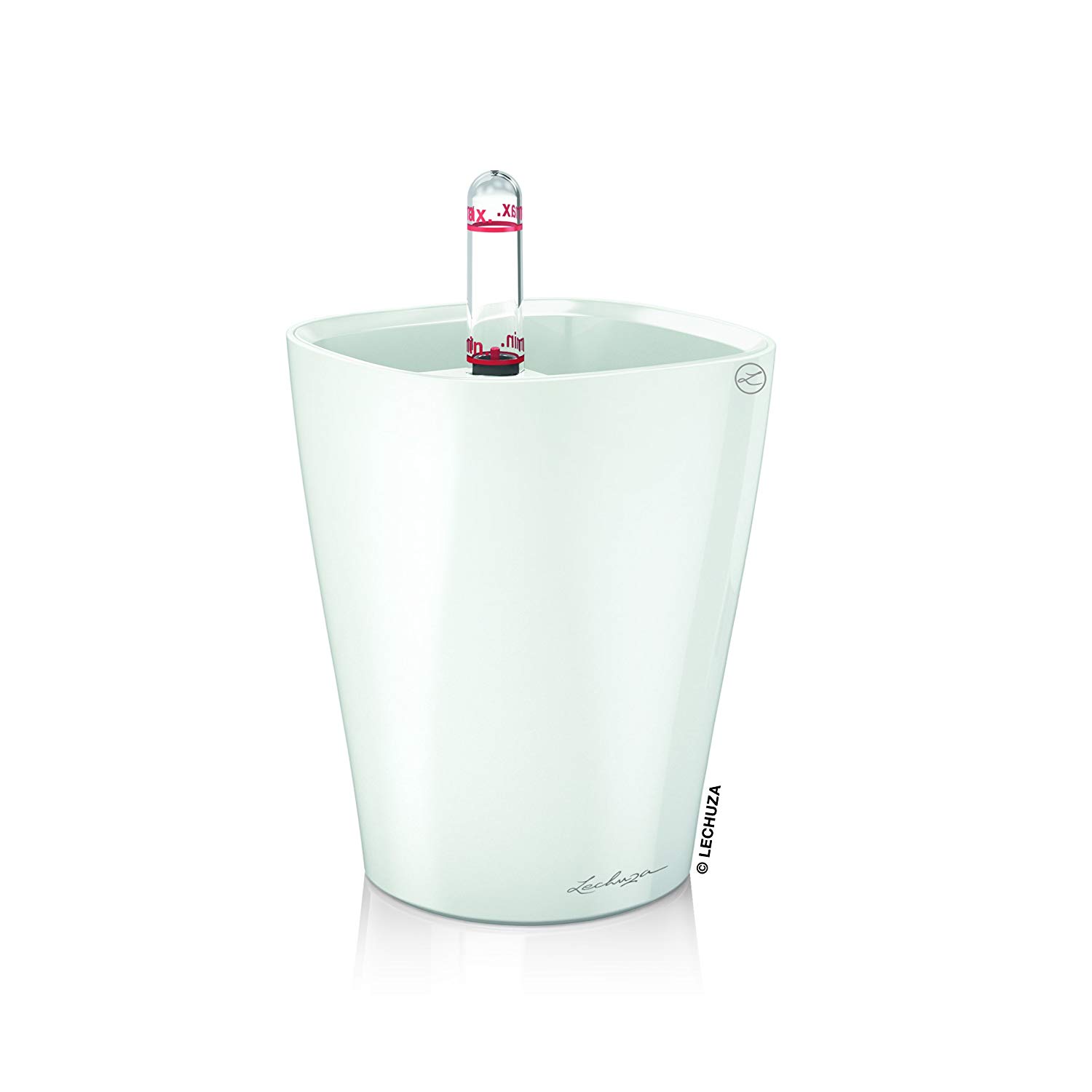 LECHUZA Self Watering Plant Pot MINI DELTINI Small Plastic Indoor Plant Pot without Drainage Hole D10 H13 cm White High-Gloss