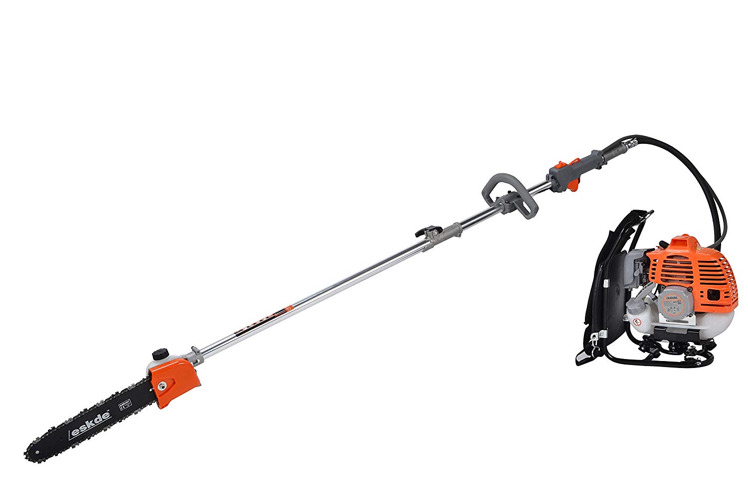 eSkde BP52-S8KIT 5 in 1 Back Pack 52cc Petrol Garden Multi Tool System with Brushcutter/Strimmer/Grass Chainsaw/Hedge Trimmer and Extension Pole, Orange and Grey - Image 3