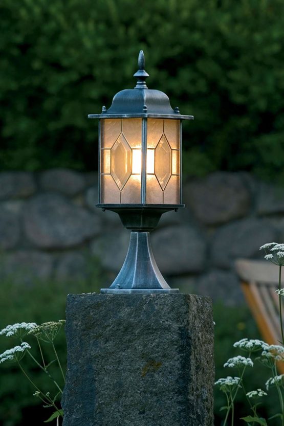 Konstsmide 7246-759 Milano Post Outdoor 1 x 75 W E27 Max Bollard/Leaded Effect Acrylic Glass/Aluminium / IP43 / Outside Light Antique Finish Matt Black-Silver - Image 2
