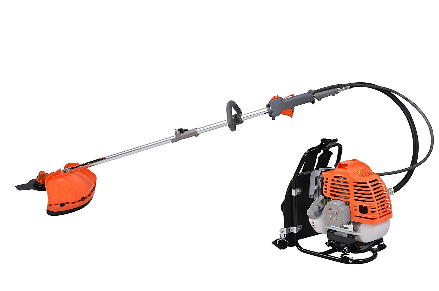 eSkde BP52-S8KIT 5 in 1 Back Pack 52cc Petrol Garden Multi Tool System with Brushcutter/Strimmer/Grass Chainsaw/Hedge Trimmer and Extension Pole, Orange and Grey - Image 4