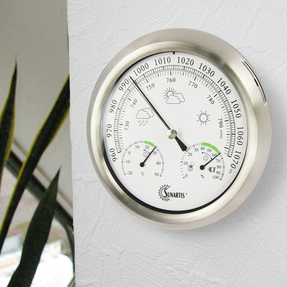 Sunartis THB367 Outside Weather Station with Stainless Steel Frame and Thermometer Hygrometer and Barometer approx. Ø 21 x 4 cm - Image 2