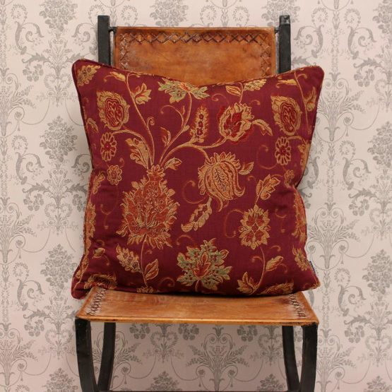 Riva Paoletti Zurich Cushion Cover - Burgundy Red - Decorative Floral Jacquard Design - Piped Edges - Reversible - 100% Polyester - 45 x 45cm (18" x 18" inches) - Designed in the UK - Image 2
