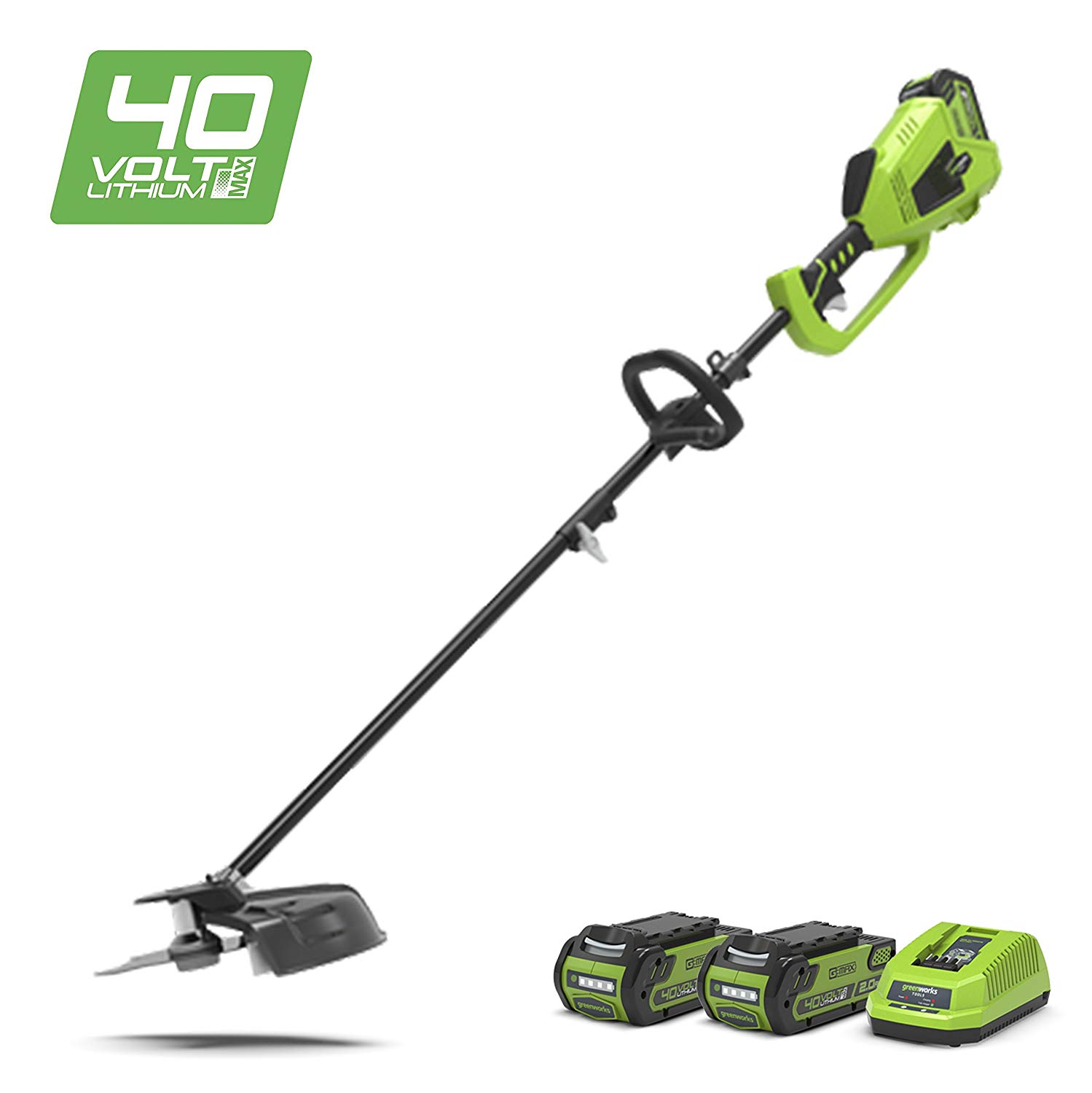 Greenworks 40V Cordless Brushcutter Grass Strimmer, Adjustable Height, 40cm Cutting Width, Bump Feed 2mm Nylon Line or 25cm Blade