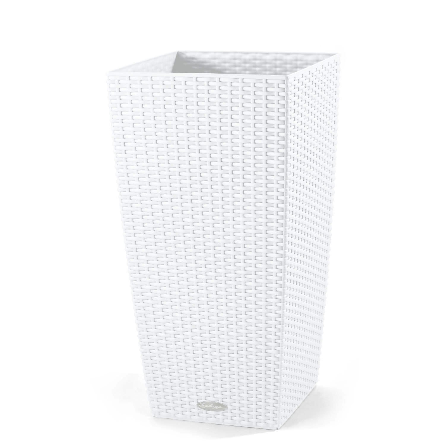 Lechuza Self Watering Plant Pots CUBICO Cottage 30 Rattan Look Plastic Garden Outdoor Indoor Planter with Drainage Hole H56 L30 W30 cm White