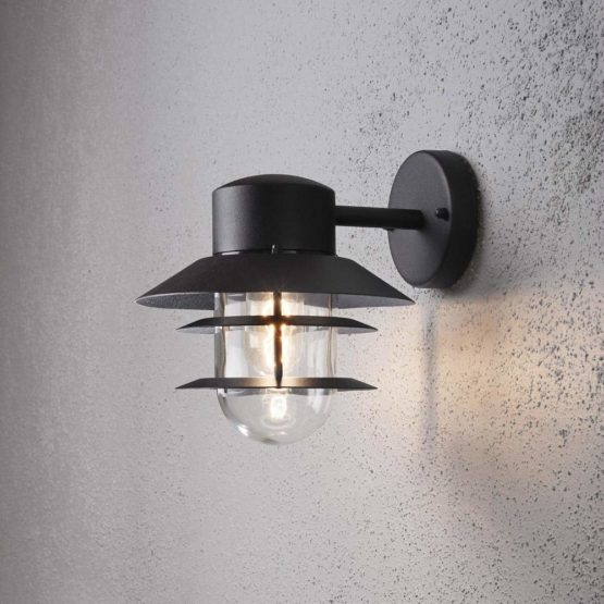 Konstsmide 7310-750 Modena Down Outdoor Wall Light / 1 x 60 W E27 Max Wall Lamp / Clear Glass Globe / Aluminium / IP44 / Matt Black - Image 2