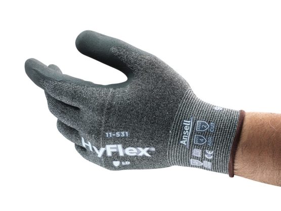 Ansell HyFlex 11-531 Cut Resistant Gloves, Mechanical Protection, Exceptional Grip Performance, Ultralight Weight Style, Industrial PPE Workwear, Size 11 (12 Pairs)