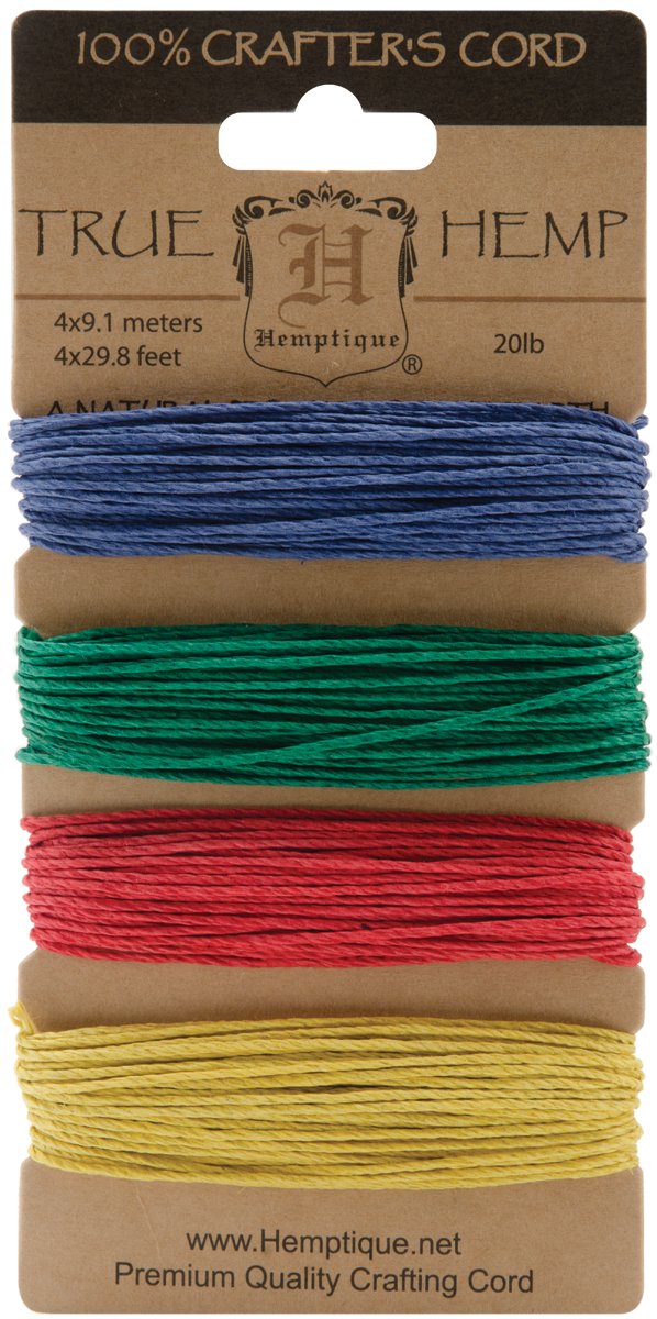 Hemptique Hemp Cord 4 Color Cards, Made with Love, Crafter’s No. 1 Choice, Eco Friendly, Plant Hanger, Scrapbooking