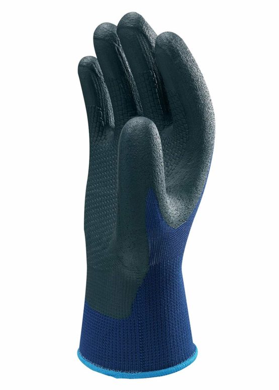 Showa 380 L 13 Gauge Nylon Backing Fabric Nitrile Multipurpose Gloves with Microporous Coating on Palm, L, Blue/Black - Image 2
