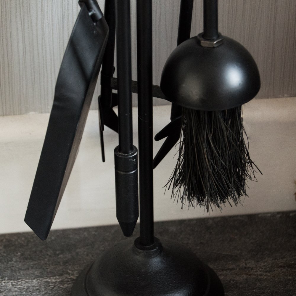 Fire Vida 5 Piece Malham Fireplace Companion Set - Black Steel Fireside Tool Kit with Stand - Includes Poker, Tongs - Image 3