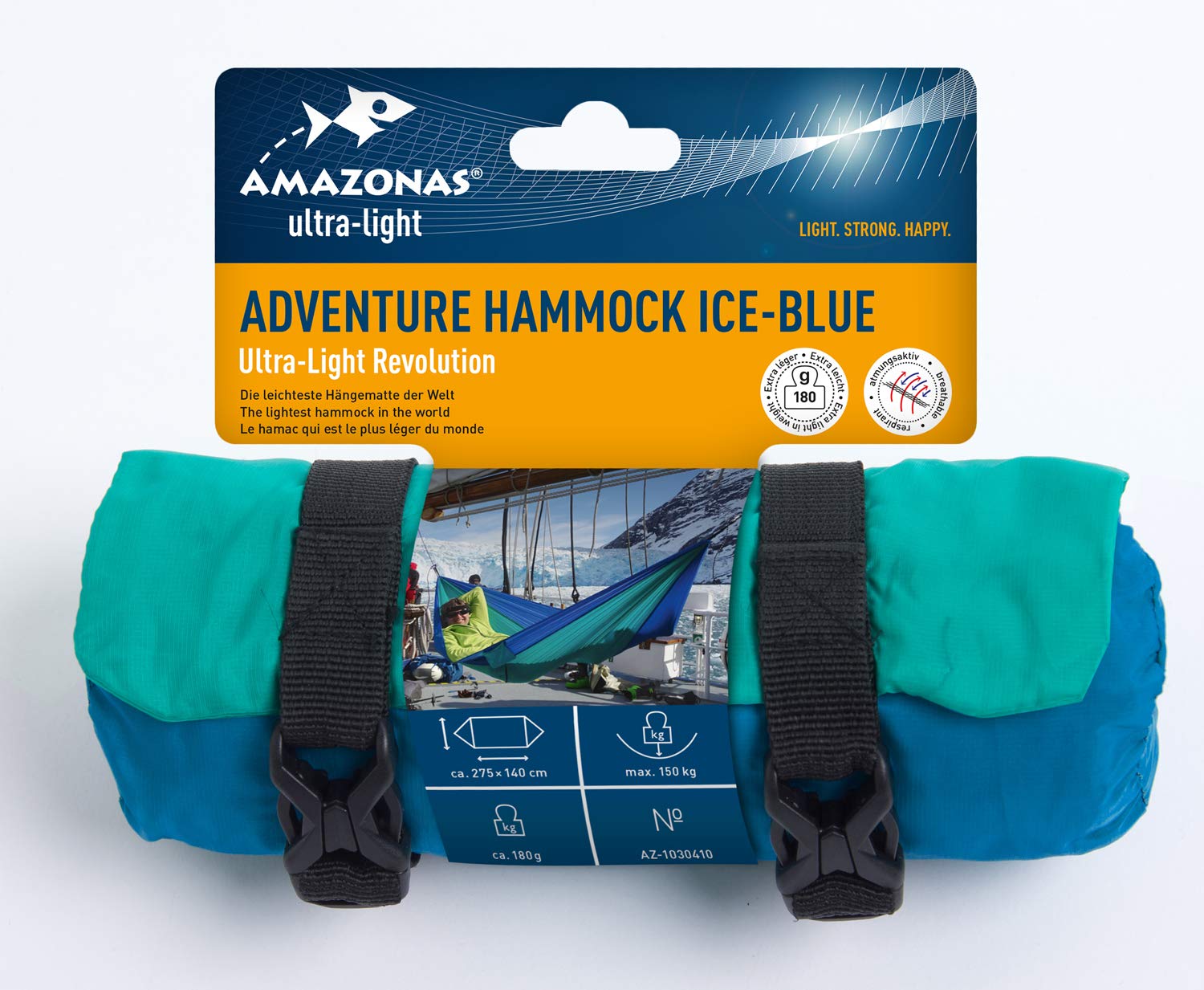 AMAZONAS Hammock Ultra-Light Adventure Hammock Ice Blue 275 cm x 140 cm Maximum Load 150 kg - Image 3