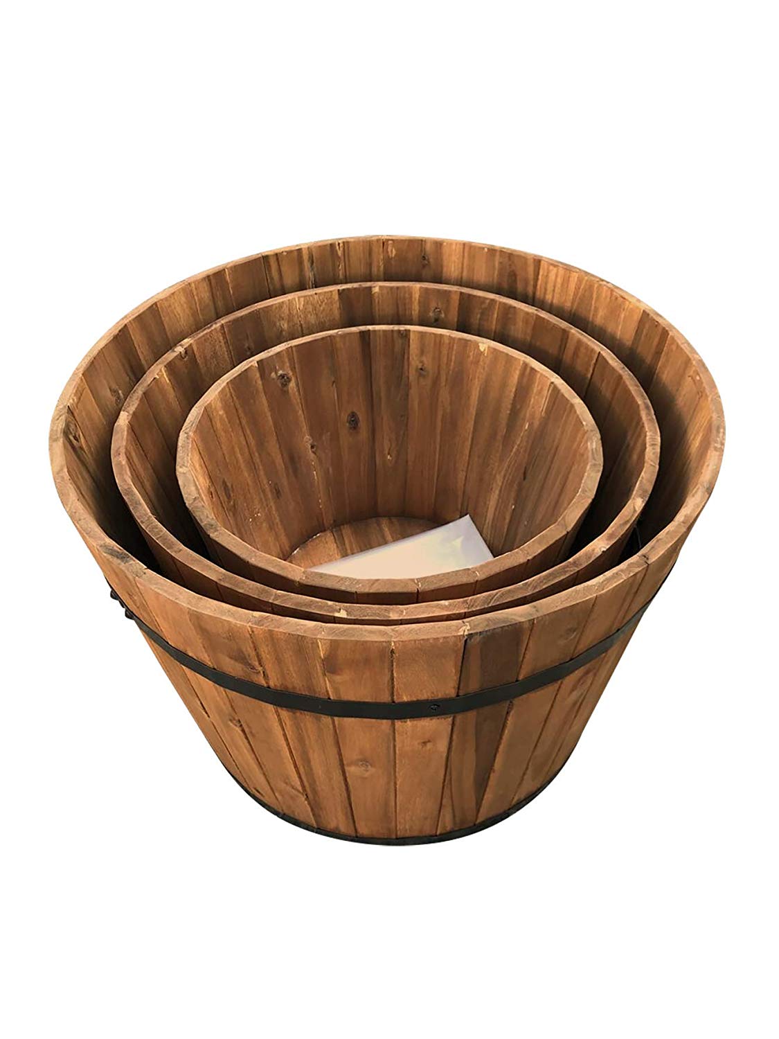 CLICK-DECK Wooden Round Garden Planters - Set of 3 Small | Medium | Large HARDWOOD Half Barrel Planter Flower Tubs Pots - Image 2