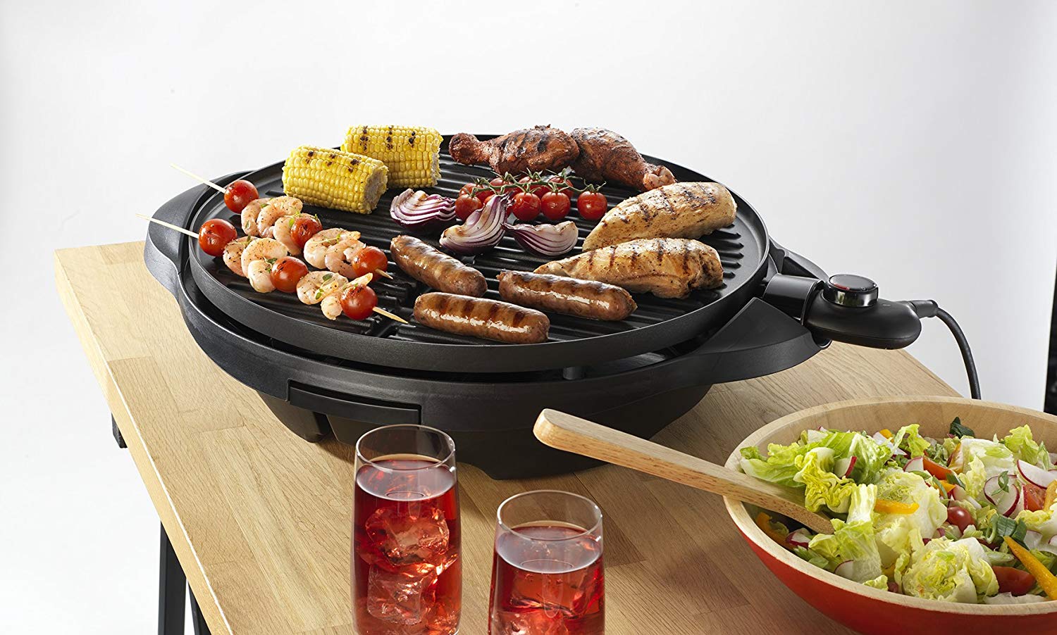 George Foreman Indoor Outdoor BBQ Electric Grill [1500cm2 cooking surface, Variable temperature control & viewing gauge - Image 2