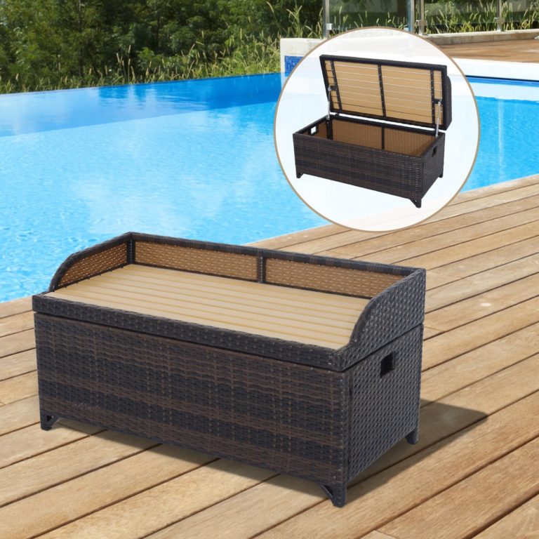 Outsunny Rattan Storage Cabinet Cushion Box Chest Bench Patio Weave