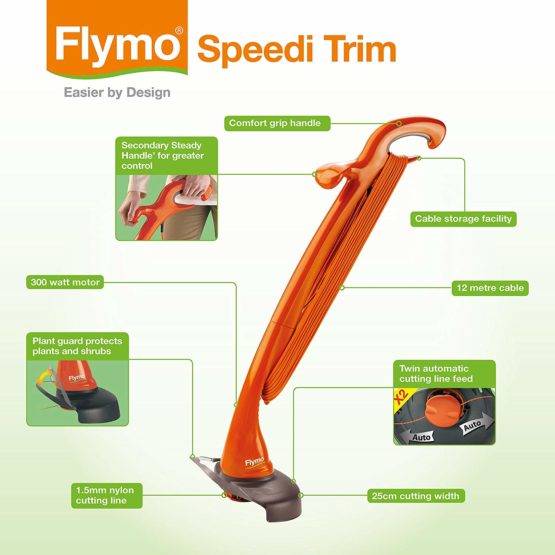 Flymo Speedi-Trim Electric Grass Trimmer, 300 W, Cutting Width 25 cm - Image 2