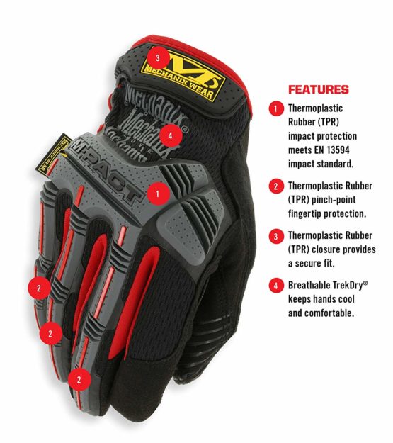 Mechanix Wear M-Pact® Gloves (Medium, Red/Black) - Image 2