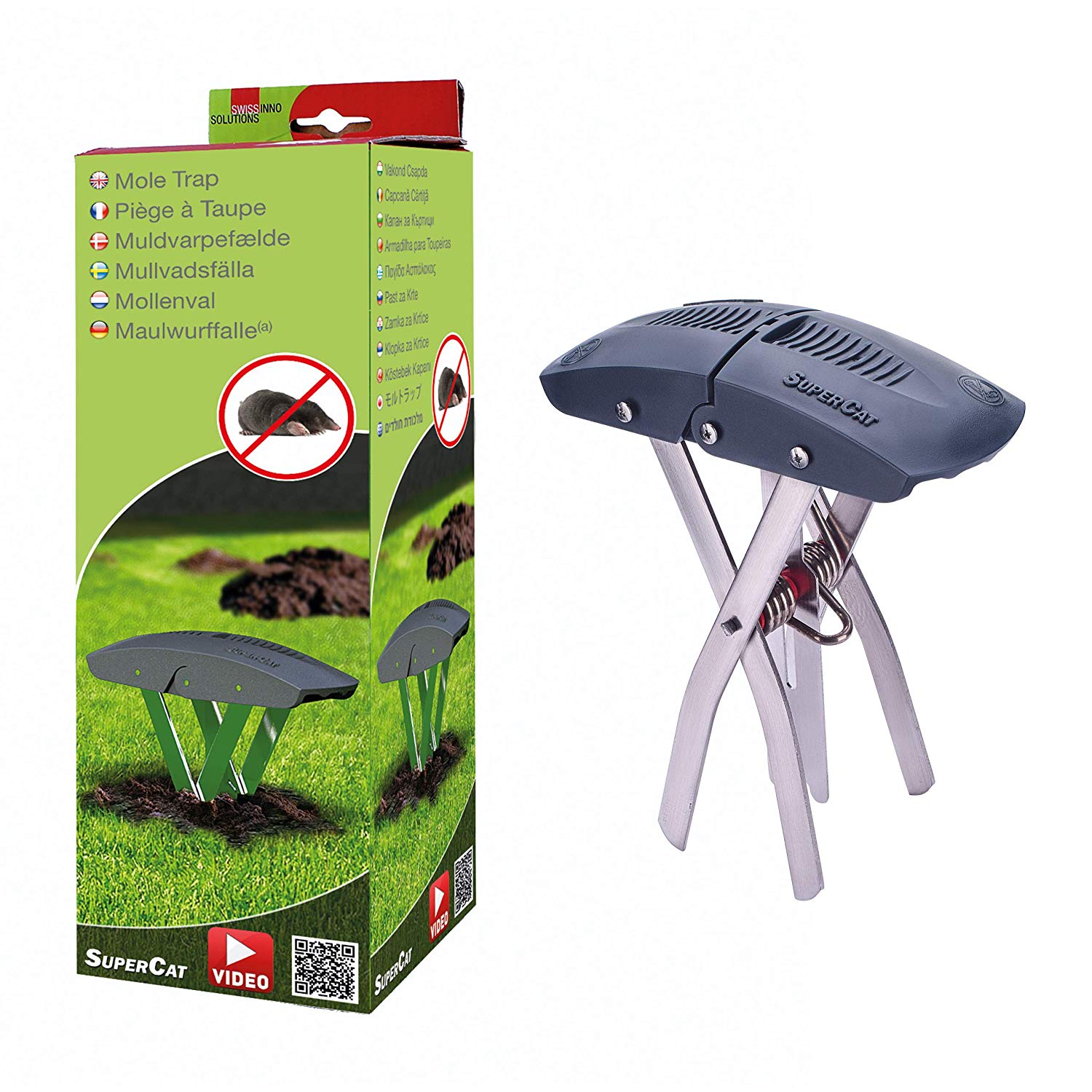 SWISSINNO SuperCat Mole Trap, Proven Traps That Work, Heavy Duty Claw Catcher for Lawns, Reusable, No Poison, No Bait