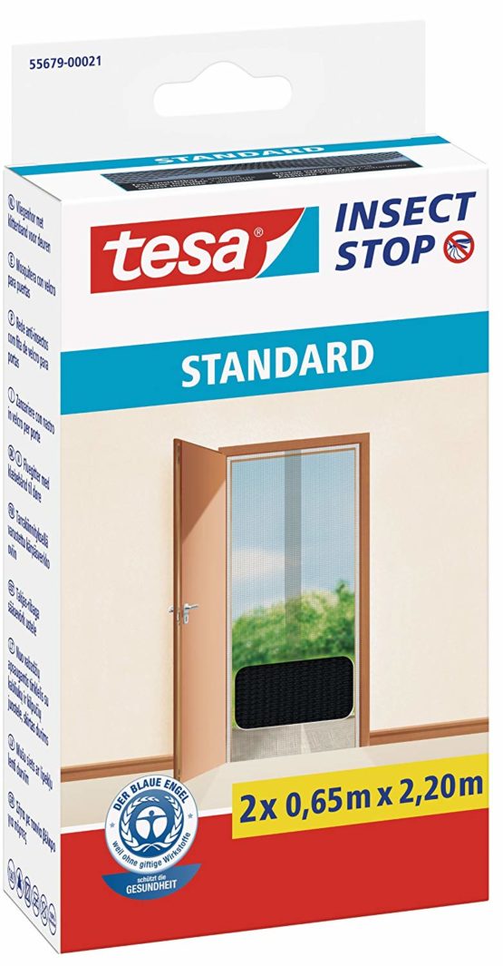 tesa® Insect Stop Hook & Loop Standard for Doors, Insect Screen - easy to mount, white, 2x 65cm x 220cm
