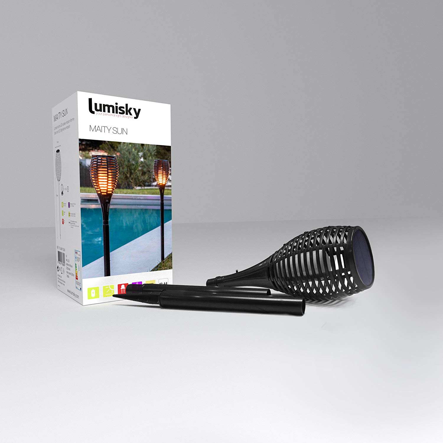 LUMISKY MAITY Sun Lampe Torche LED Imitation Flamme Solaire Pour Jardin, ABS, Noir, 11x11x78 cm - Image 2