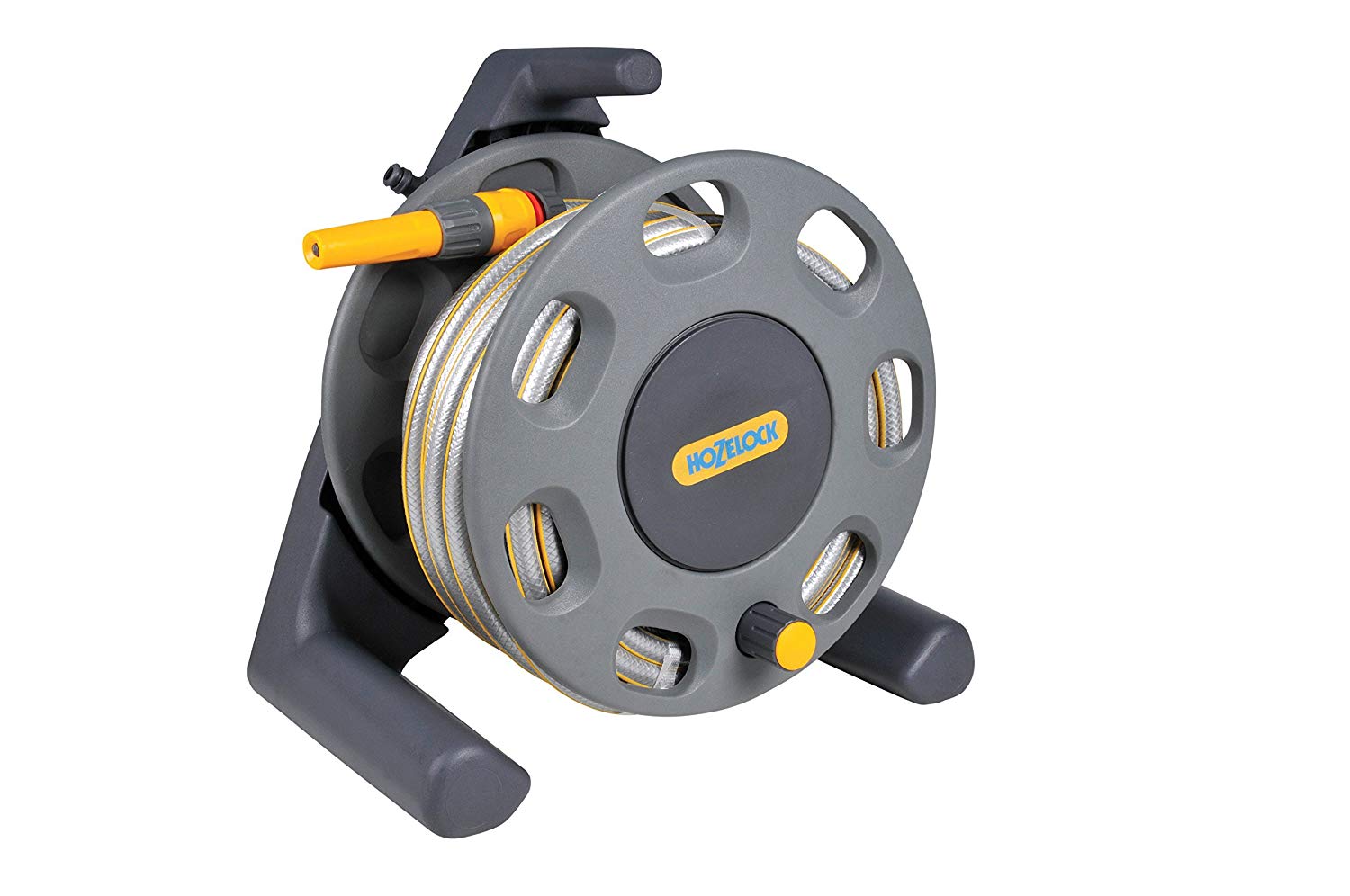Hozelock Floor Standing Compact Reel With 20 Metre Hose And Connectors, Yellow & Grey