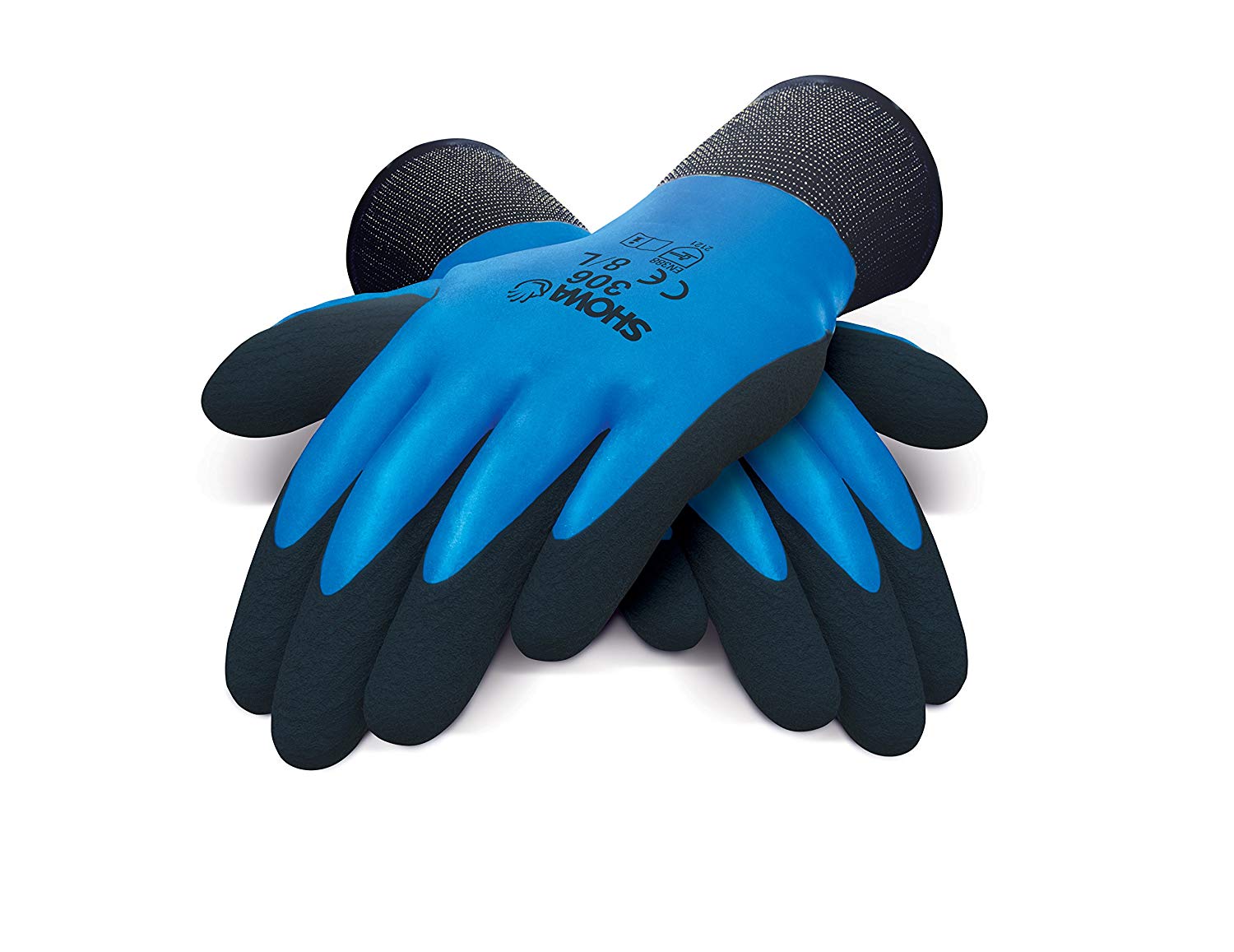 Showa Sho3063 Latex Gripper Gloves, Single Pair, 8/LARGE, Blue/Black