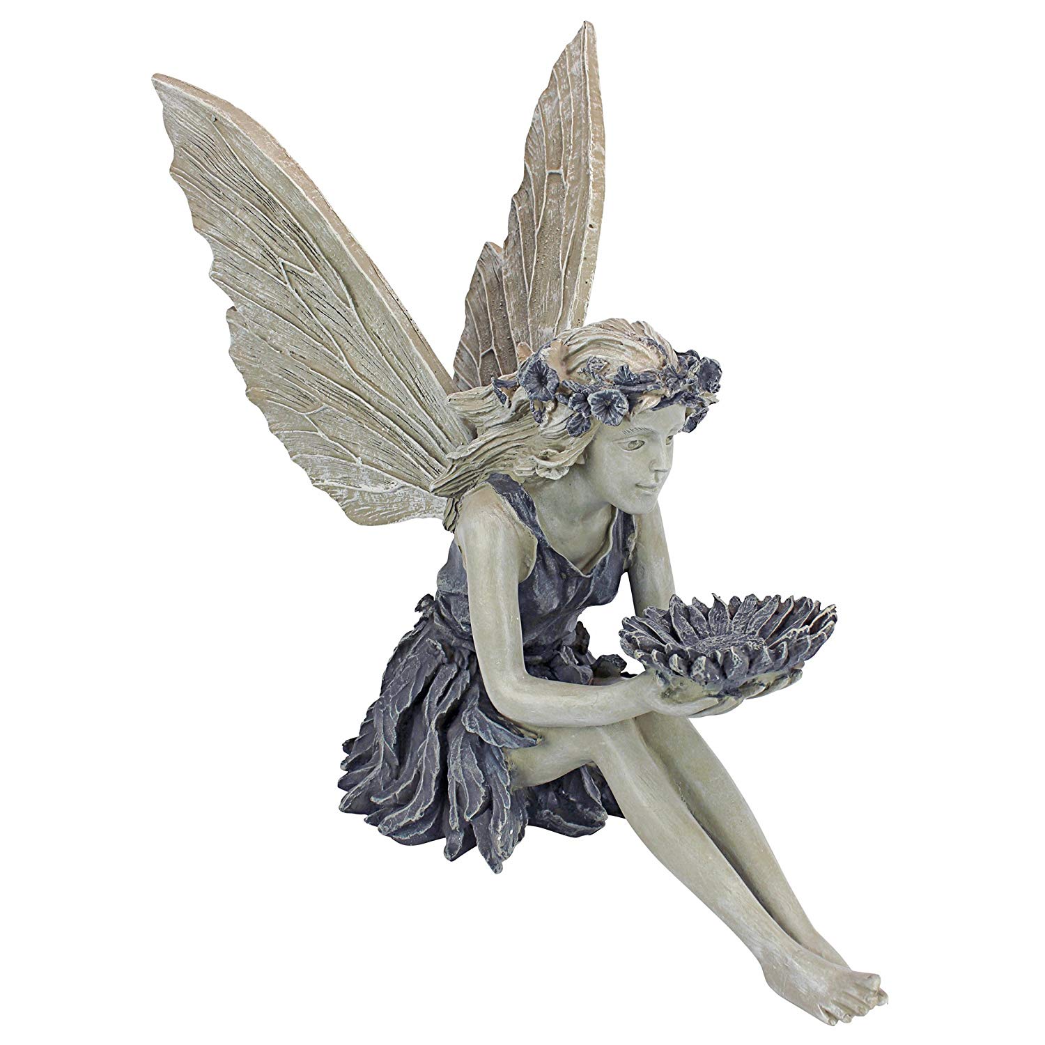 Design Toscano The Sunflower Fairy Garden Statue Bird Feeder, 51 cm, Polyresin, Two Tone Stone