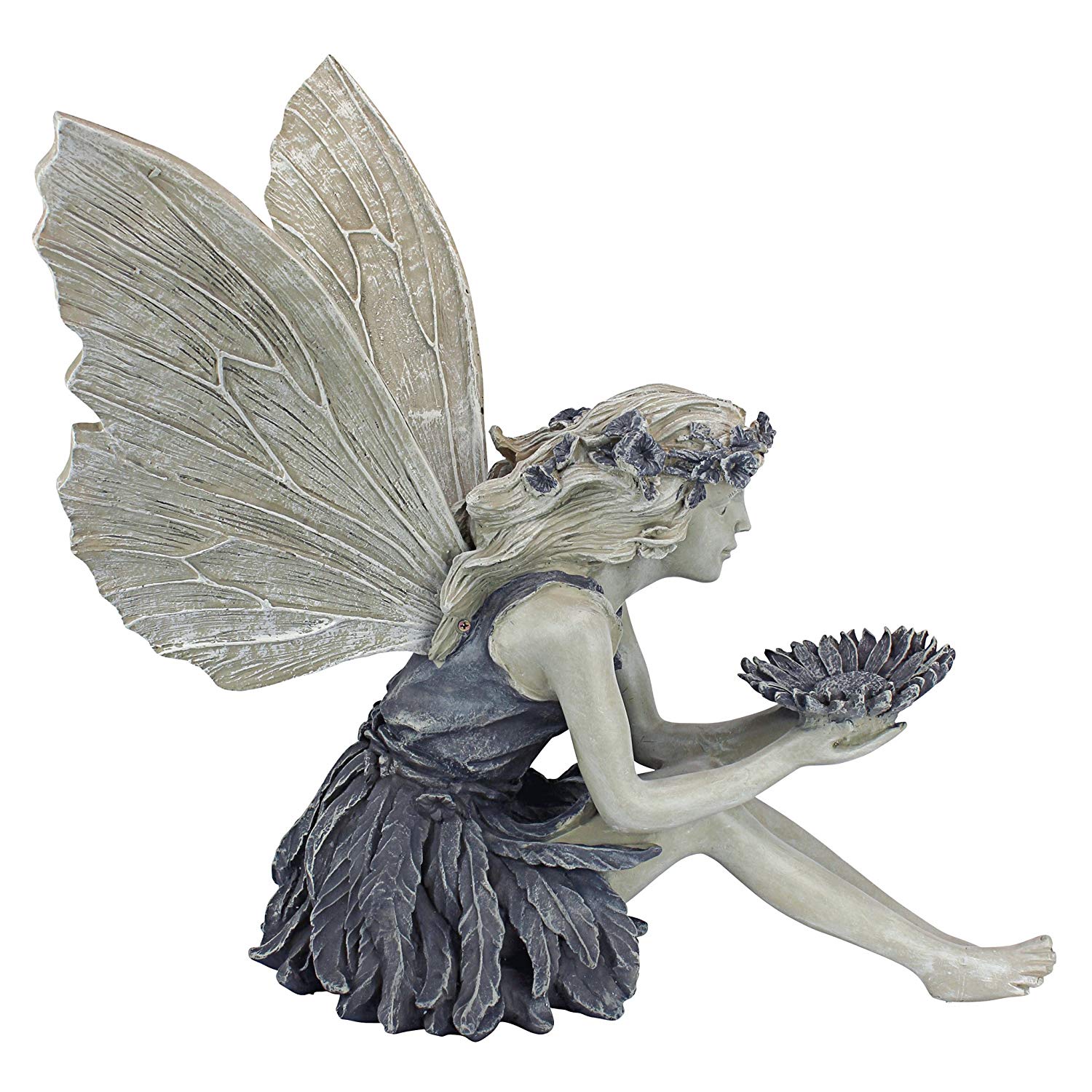 Design Toscano The Sunflower Fairy Garden Statue Bird Feeder, 51 cm, Polyresin, Two Tone Stone - Image 2