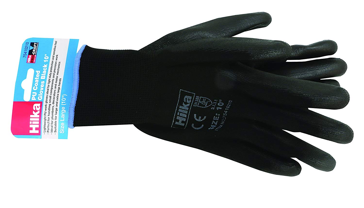 Hilka 75410210 PU Gloves, Black, 10
